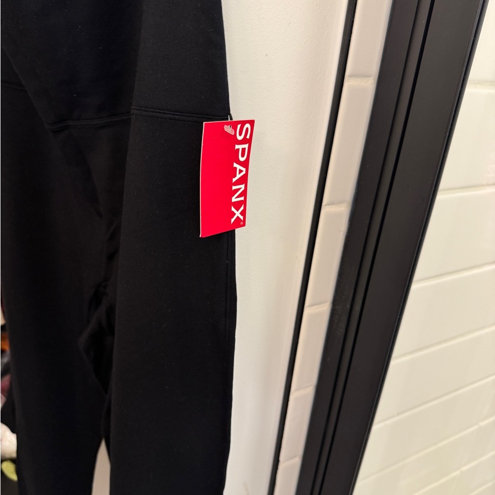 SPANX Black Leggings with Red Logo Tag
